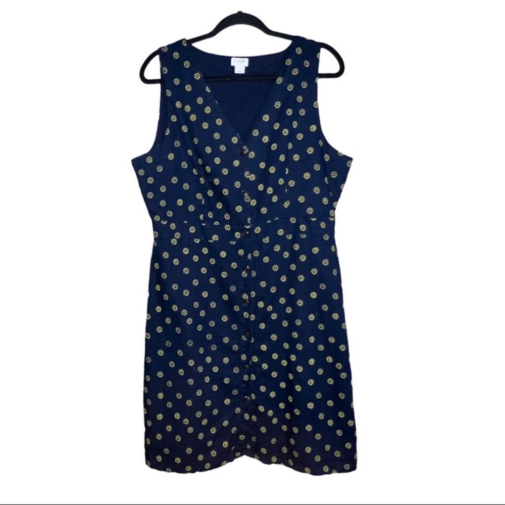 J. Crew Daisy Linen Cotton Blend Full Button Down V Neck Sleeveless Mini Dress.